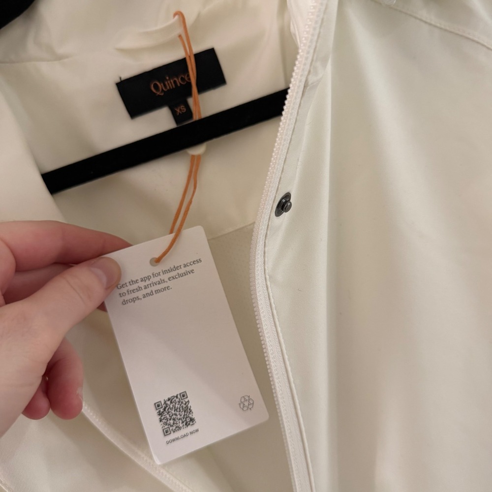 Quince Weather Proof Rain Trench Coat Frost White XS Long Hooded Jacket New* - Picture 3 of 8